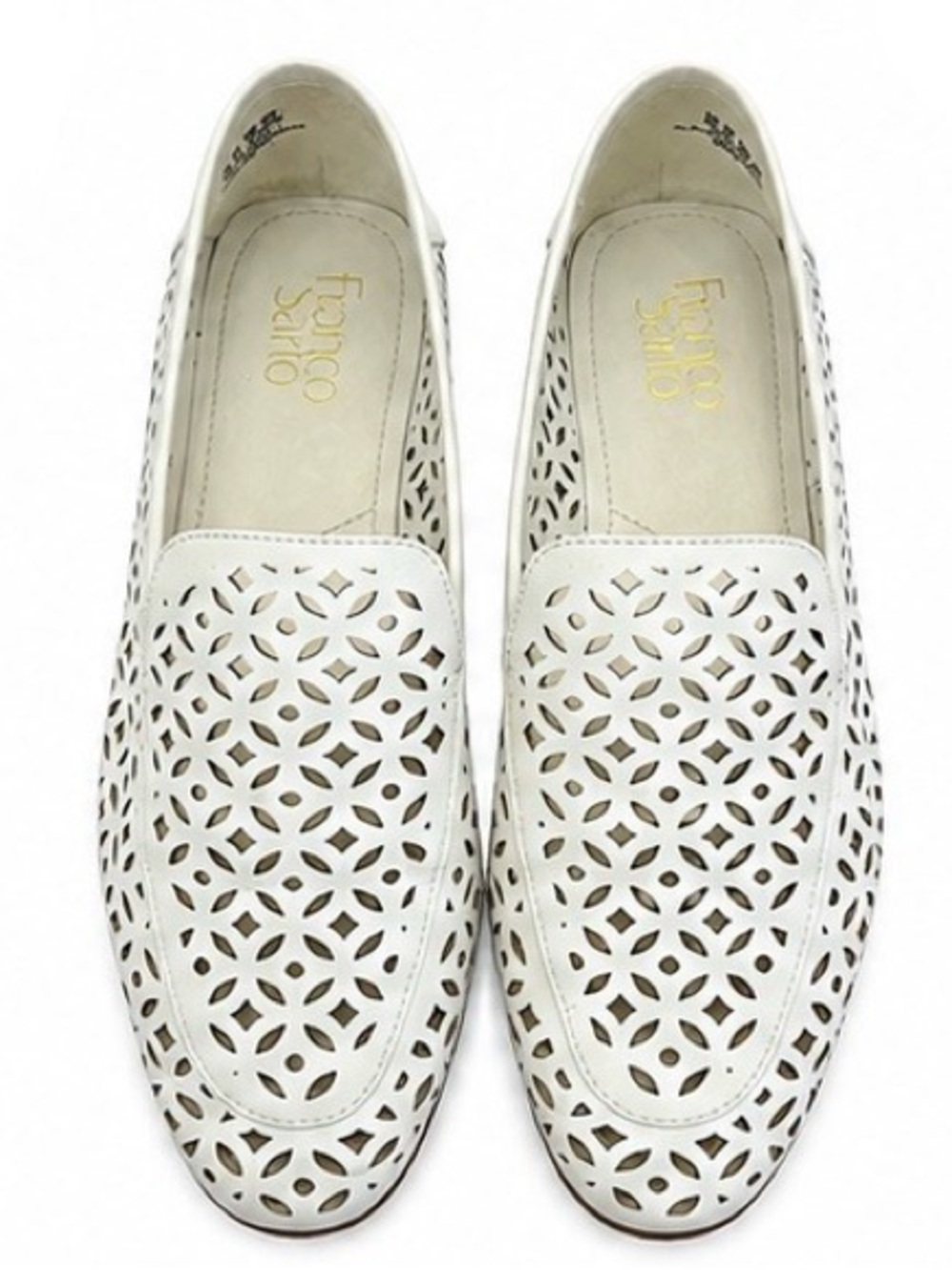 Franco Sarto White Laser-Cut Leather Loafers